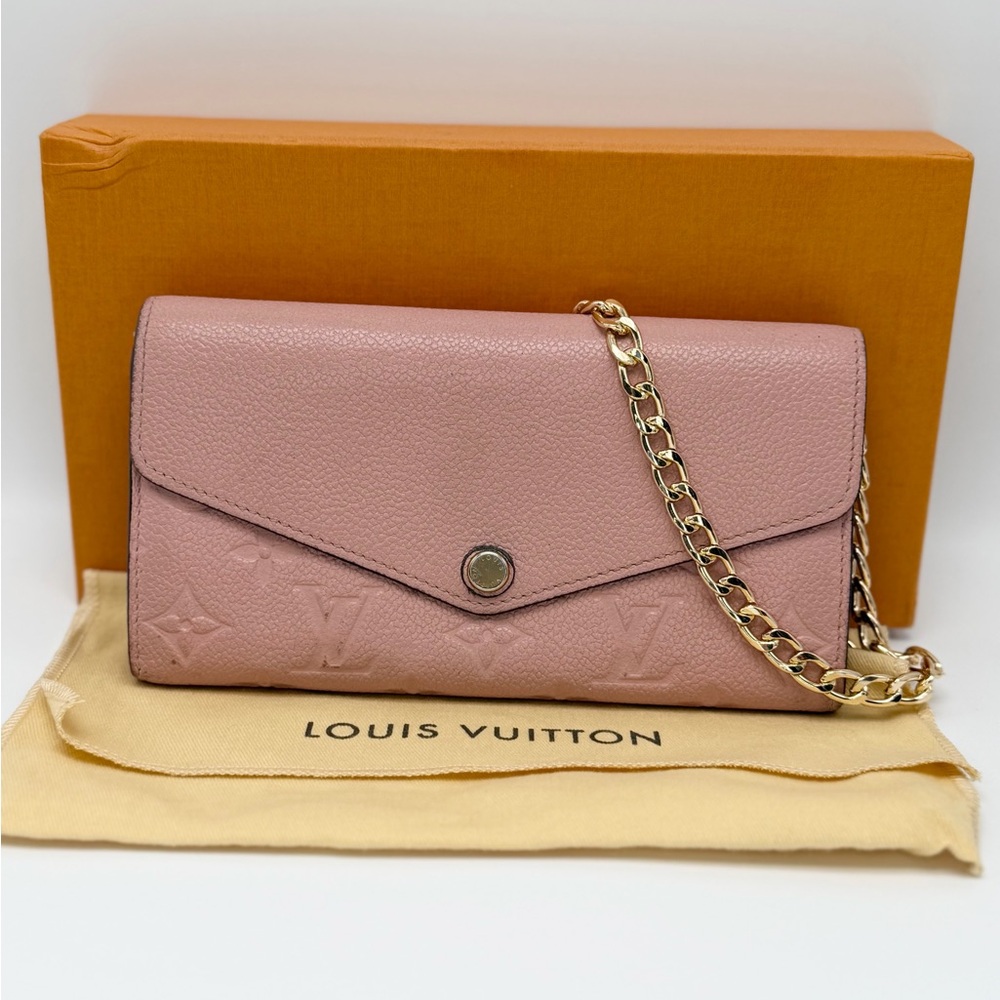 Louis Vuitton Poudre Empriente Sarah Wallet w/ Chain Blush Pink